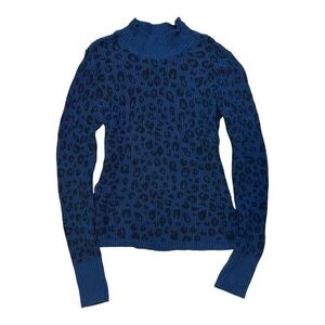 Navy & Black Leopard Print Mock Neck Sweater